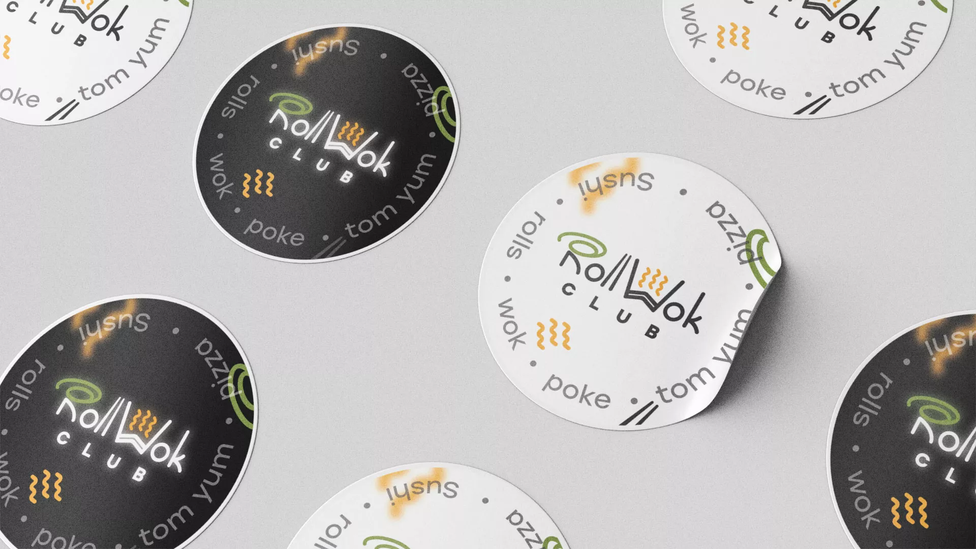 Разработка наклеек для суши-бара «Roll Wok Club» в Камызяке